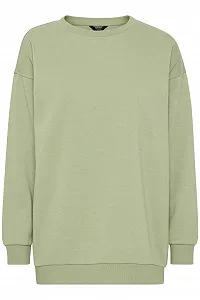 Женский свитшот OXMO OXHillary Удлиненный пуловер Джемпер с круглым ребристым воротником Ребристые манжеты Хлопковая смесь Свободный крой - Фото 1