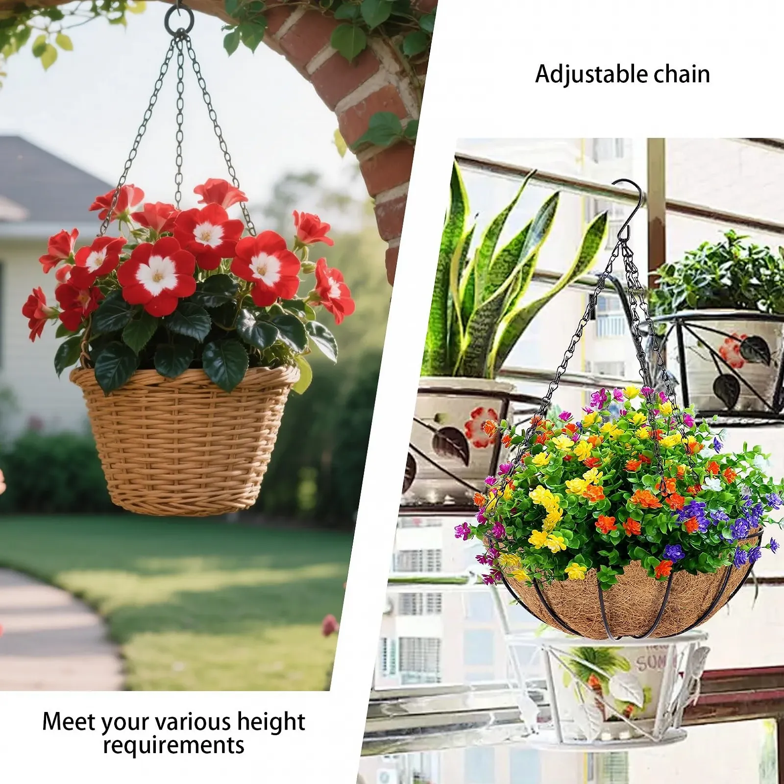 Набір ланцюгів для підвісних кошиків 4 шт. 50 см Метал Чорний з гачками та карабінами, фото №6