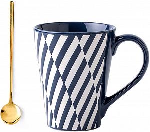 Чашка Tassen Керамічна кавова з ложкою, блакитні смужки, 450 мл - Фото 1