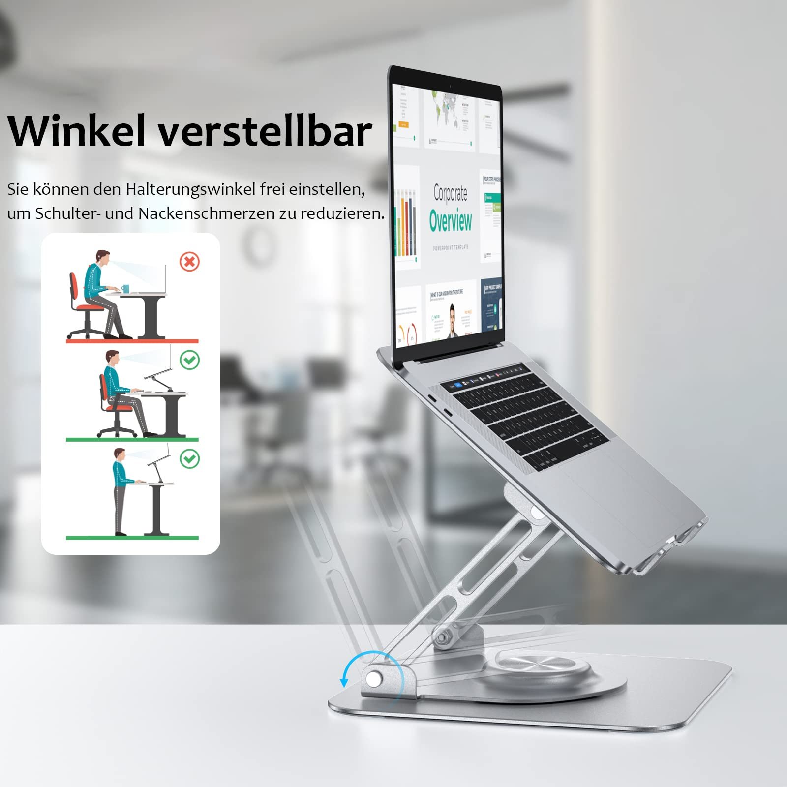 Подставка для ноутбука JOYEKY 360
Вращается, складывается, портативная. Изготовлена из алюминия. Регулируемая по высоте и эргономичная. Совместима с MacBook/Dell/HP/другими ноутбуками, фото №6