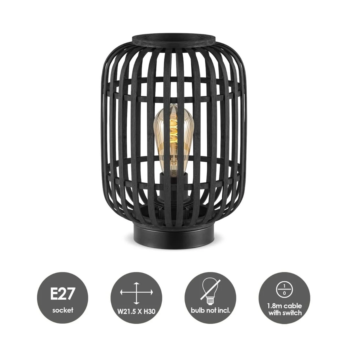 Настільна лампа Home Sweet Home Bohemian 21.5x21.5x30 см E27 Бамбук Чорна, фото №5
