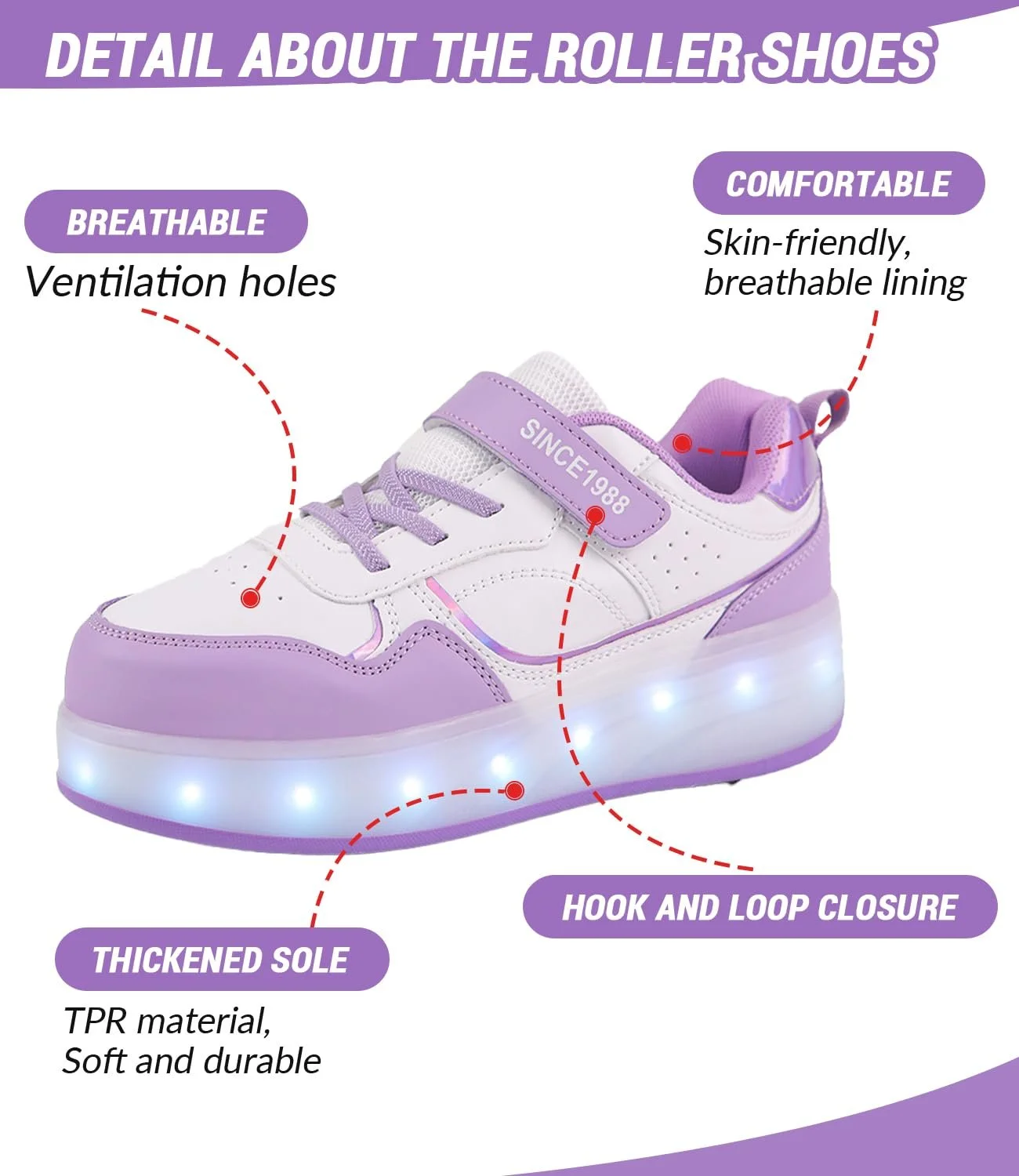 Роликовые кроссовки FANSU для мальчиков и девочек, детские светодиодные роликовые коньки с 4 колесами, выдвижные кроссовки для улицы, роликовые кроссовки 2-в-1, фото №4