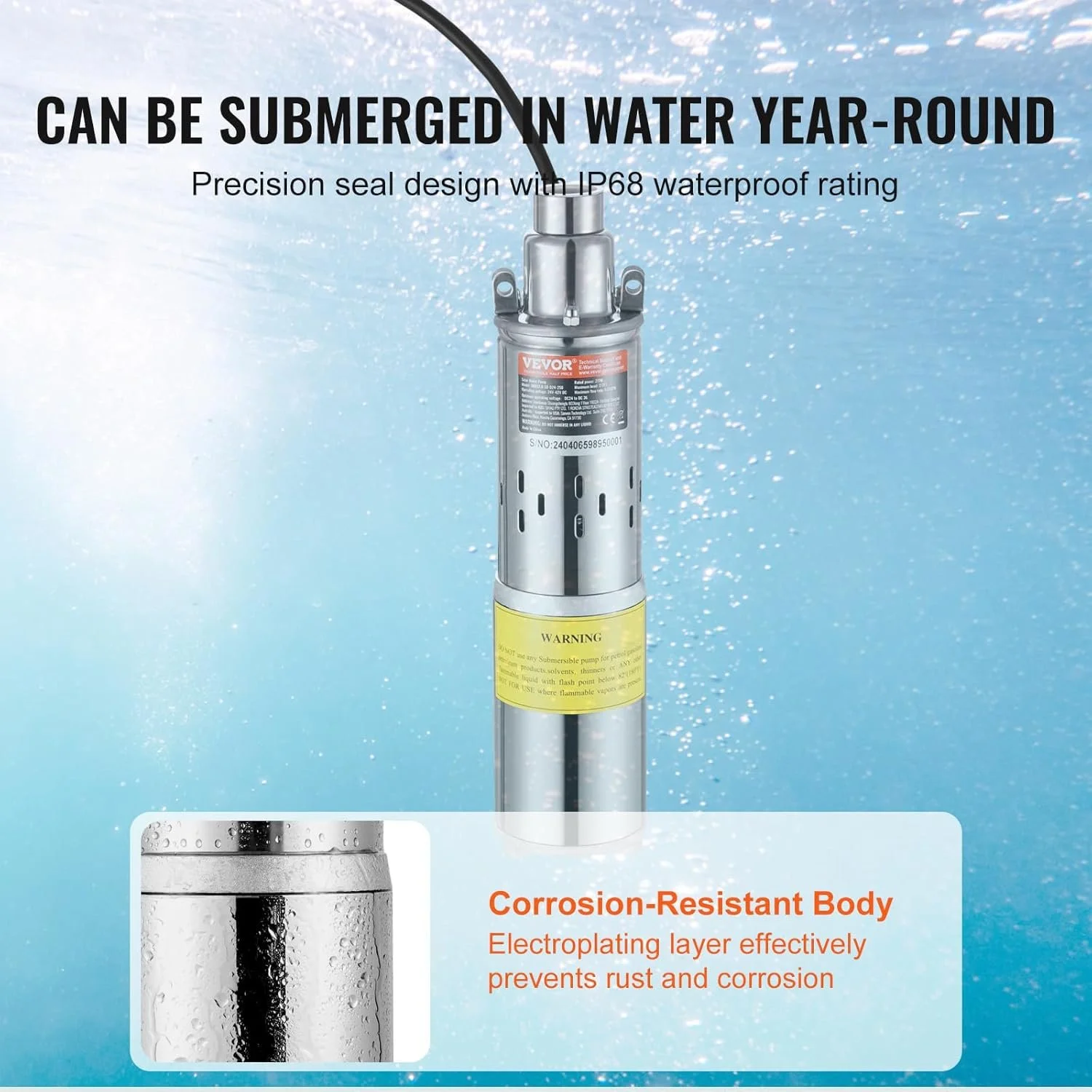 Глубинный водяной насос VEVOR 24В 227Вт Серебряный, фото №6