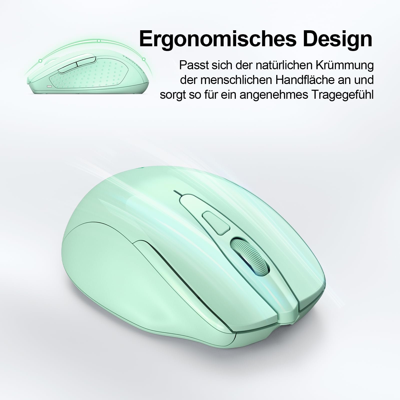 Мышь TECKNET Bluetooth Беспроводная Перезаряжаемая 4800 DPI Эргономичная Тихая Зеленая, фото №7