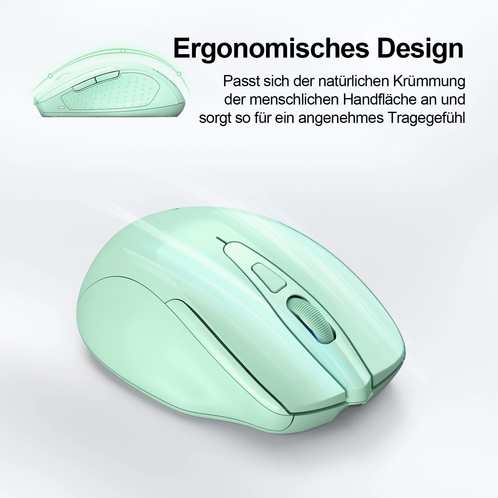 Миша TECKNET Bluetooth Бездротова Перезаряджувана 4800 DPI Ергономічна Тиха Зелена, фото №7