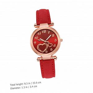 Часы женские PartyKindom с матовым кожаным ремешком, декоративным дизайном в форме персикового сердца synthetic.ua - Фото 1