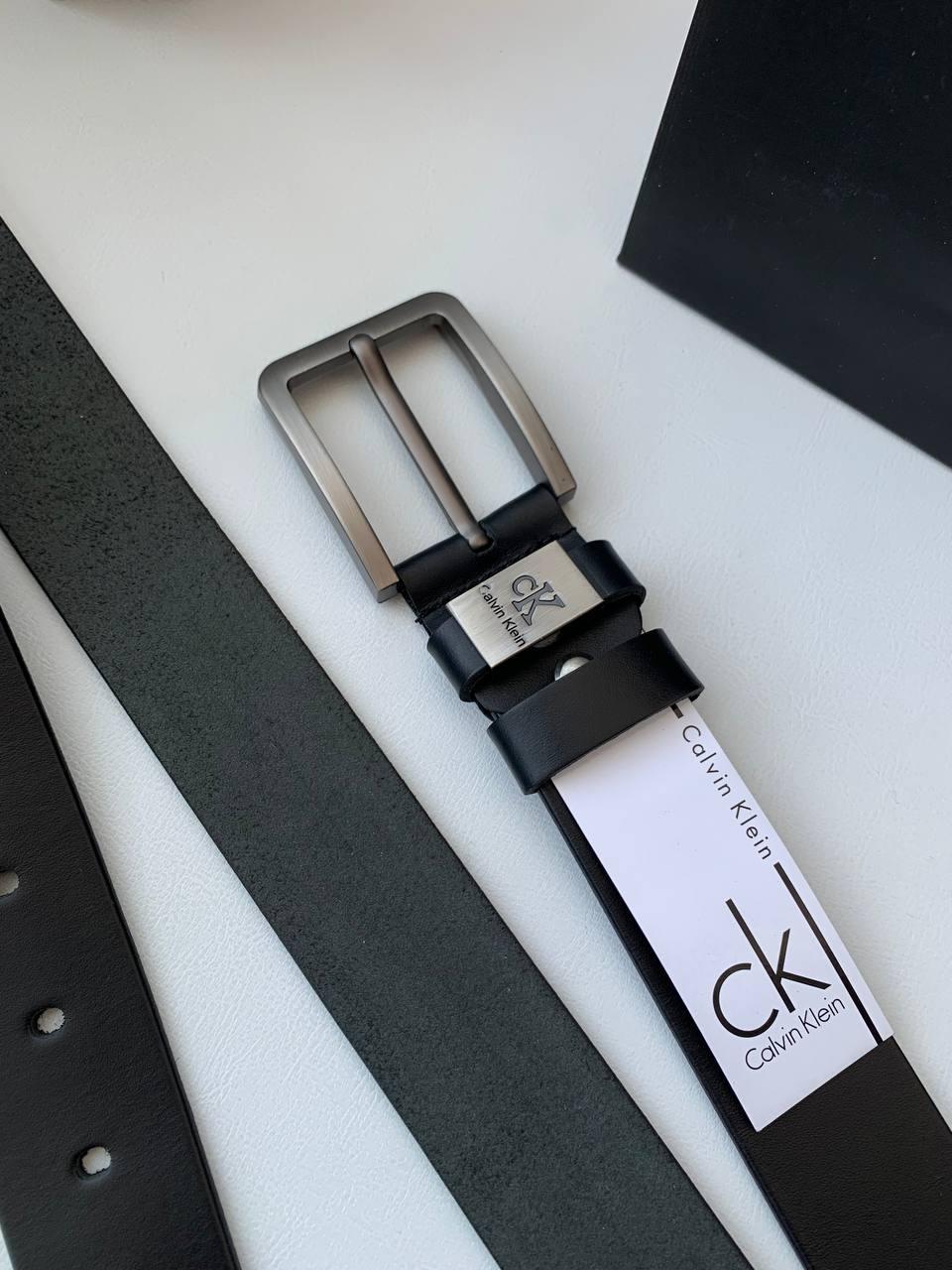 Чоловічий шкіряний ремінь Calvin Klein універсальний пояс із натуральної шкіри чорний у подарунковій упаковці, фото №2