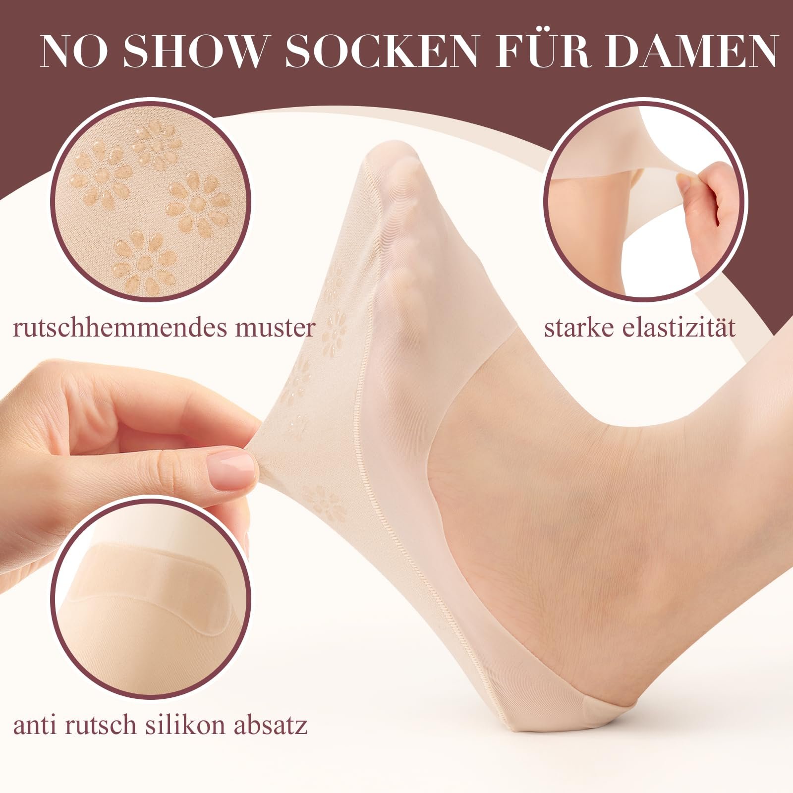 Носки MANZI Invisible, 5 пар, женские, нейлоновые, для кроссовок, до щиколотки, с нескользящим силиконом, для балеток и лоферов, размер 34-37/38-41, фото №3