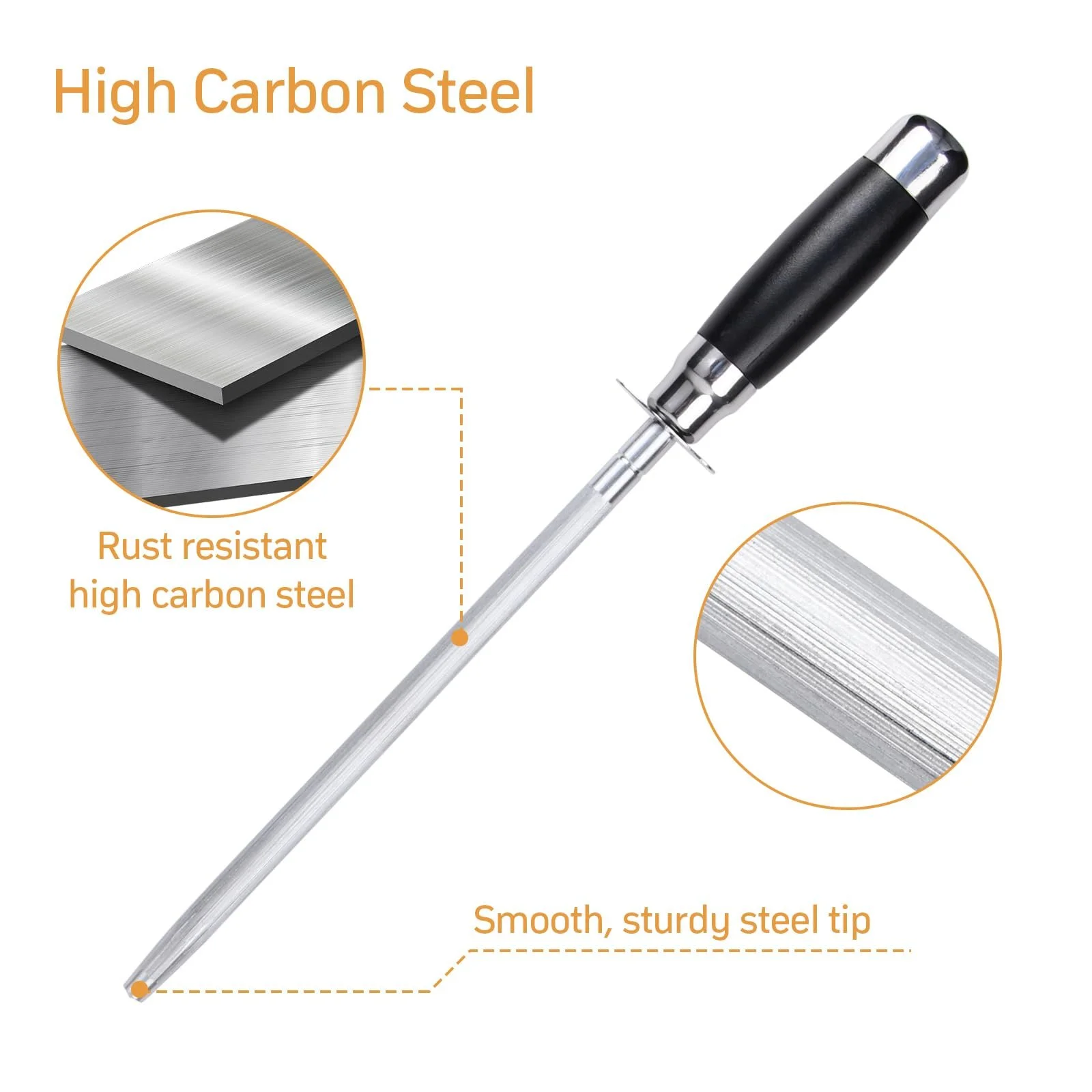 Мусат 20 см, професійний, нержавіюча сталь, високовуглецевий, фото №4