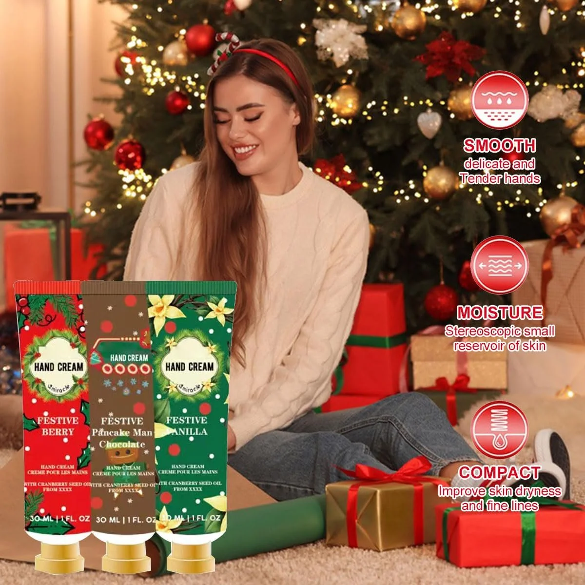 Крем для рук Набір з 3 штук Різдвяне морозиво Малина/Шоколад/Ваніль, фото №6