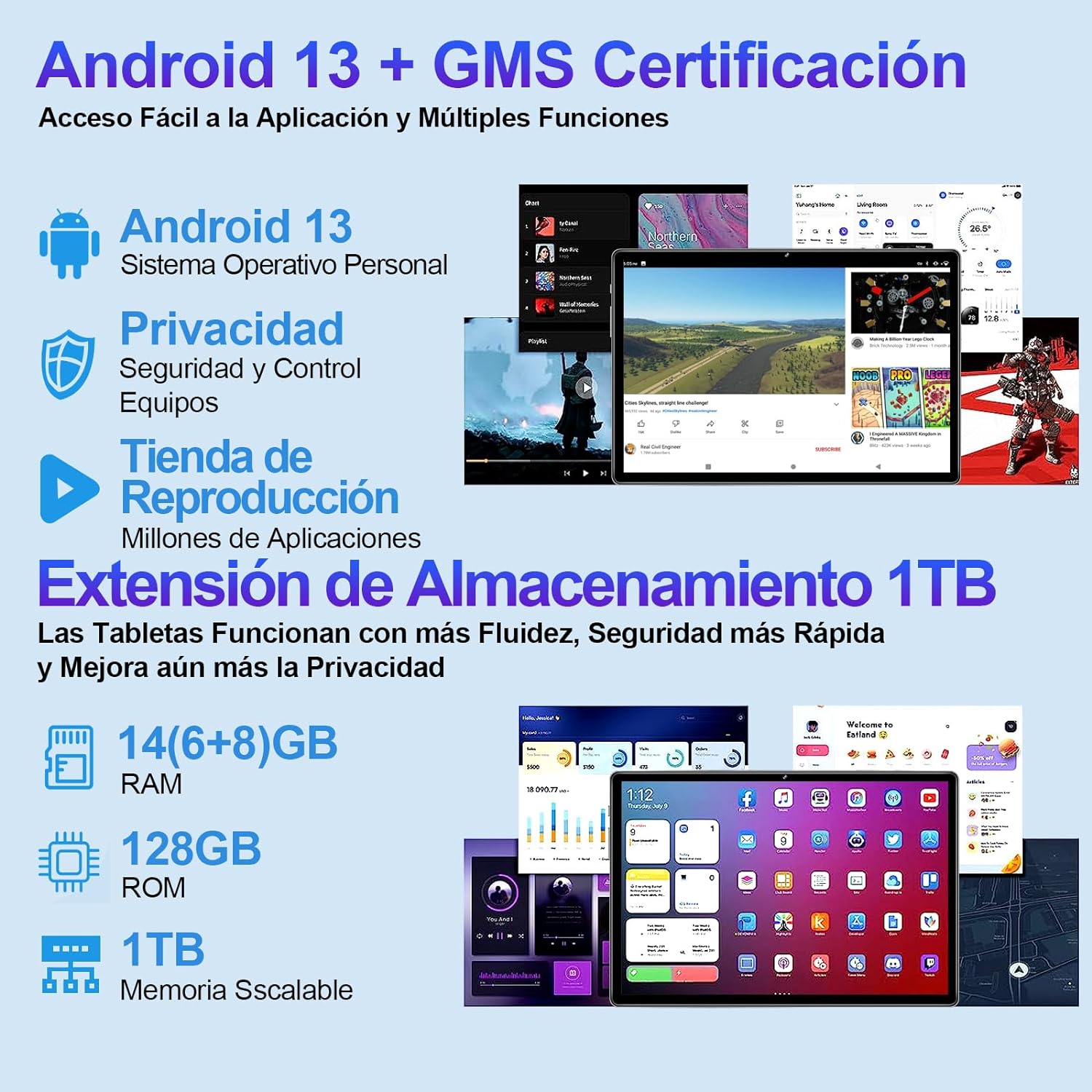 Планшет 10.1" FACETEL Q10 8+6/128Gb 8 ядер Android 13 8000 mAh Чорний, фото №3 Планшет 10.1" FACETEL Q10 8+6/128Gb 8 ядер Android 13 8000 mAh Чорний, фото №3