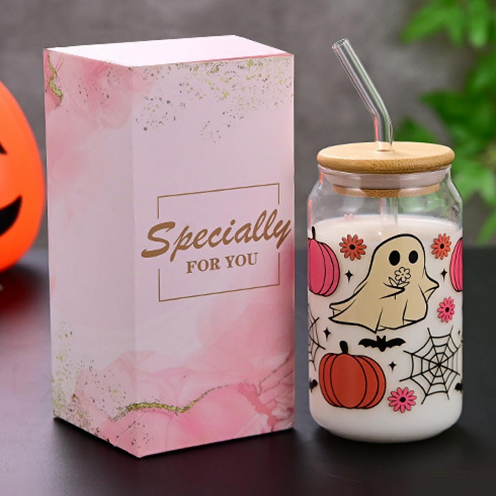Хэллоуин Кружка с крышками и соломинками для детей K6rbis Geist Glas Eiskaffee Tasse 400 мл Scsse Tumbler с крышкой для подростков детей женщин взрослых Eiskaffee Halloween Party, фото №3