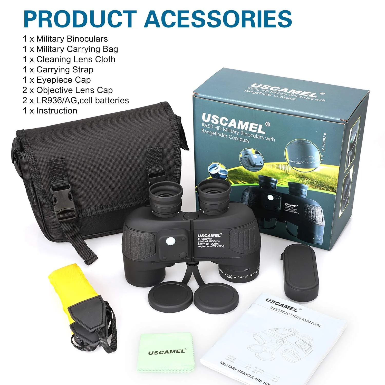 Бінокль USCAMEL 10x50 Kompakt HD Military Multifunction Compass Black, фото №7