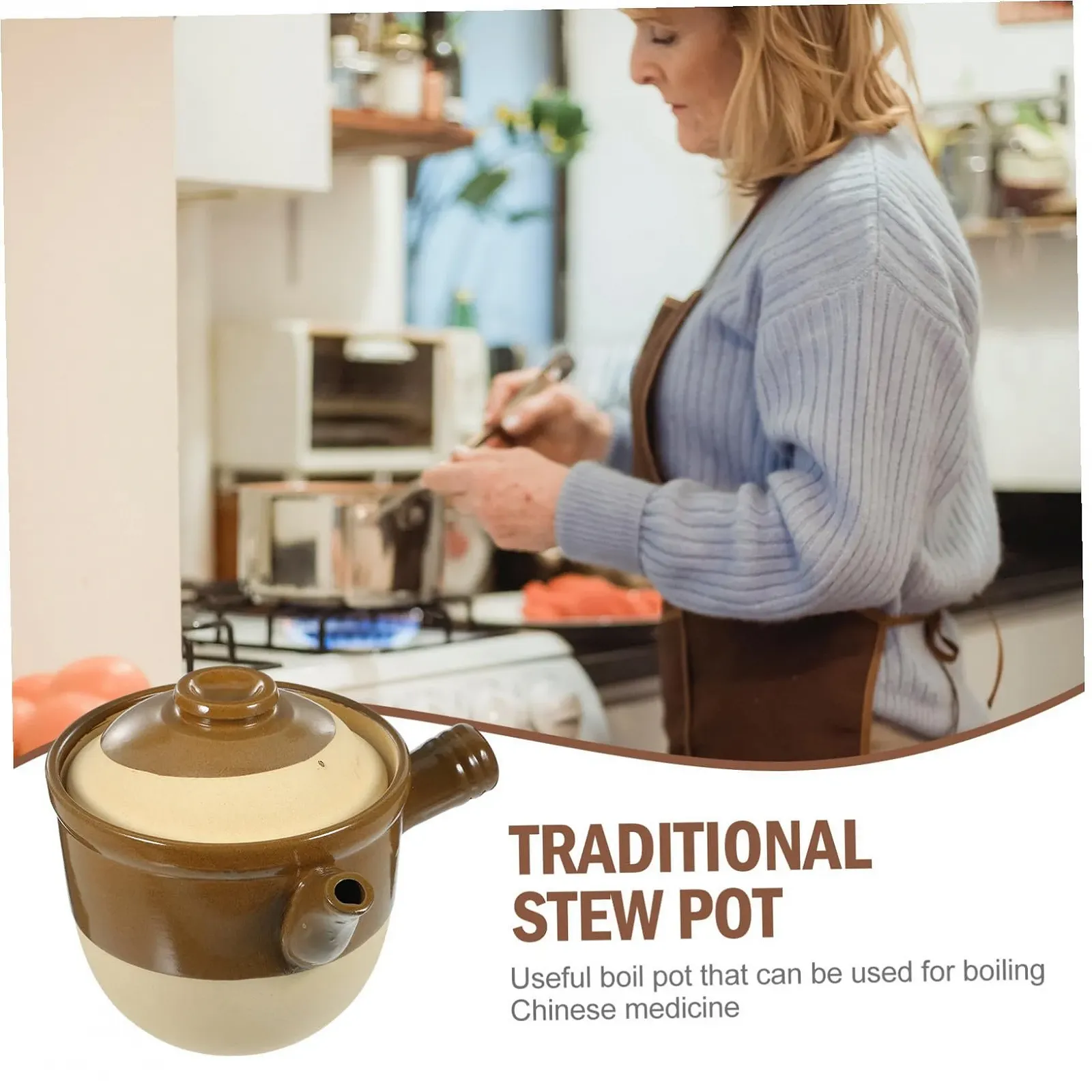 Горшок для трав керамический термостойкий с антипригарным покрытием традиционный с ручкой, фото №9