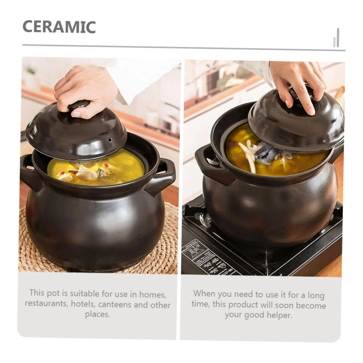 Кастрюля керамическая GLEAVI жаростойкая для супа черная, фото №5