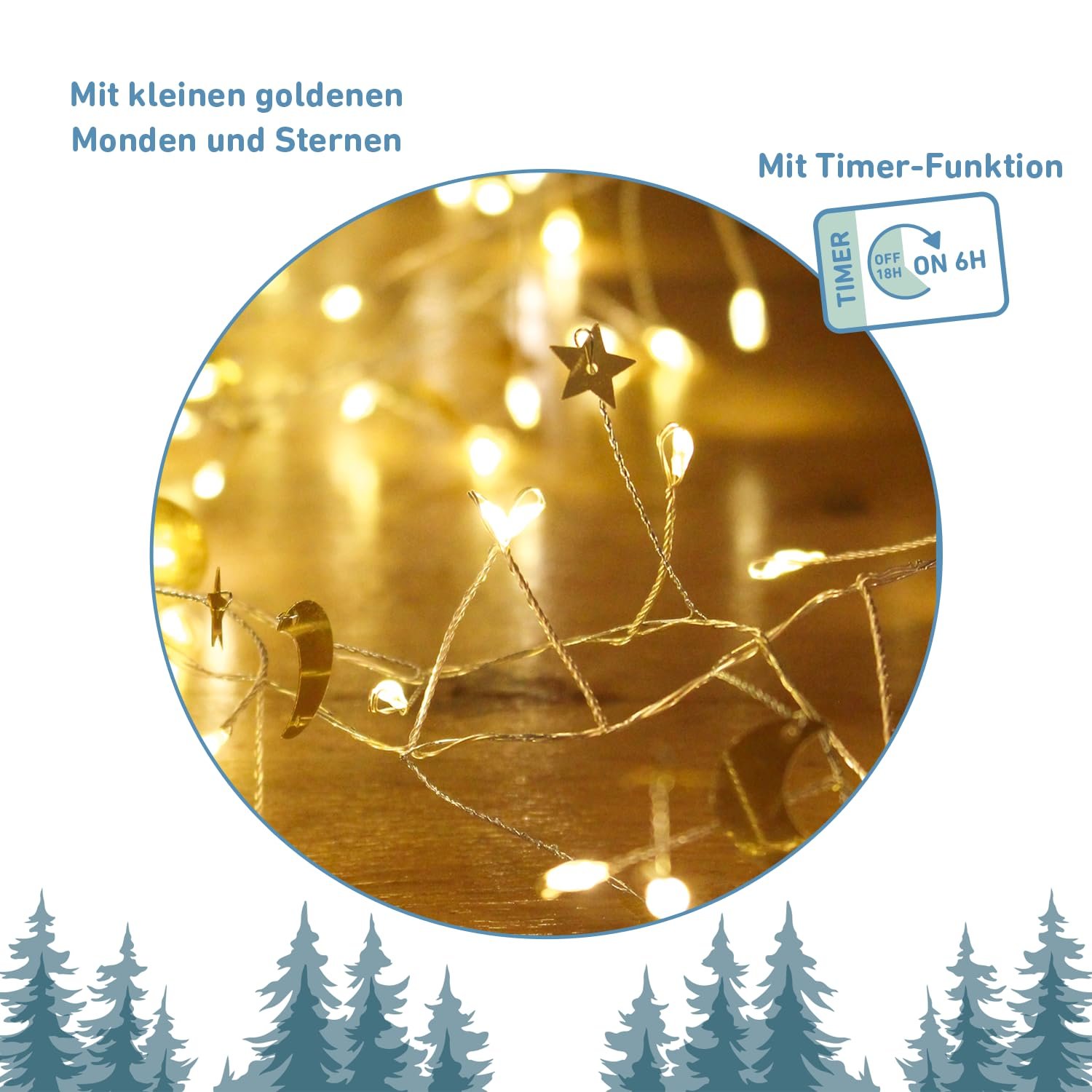 Світлова гірлянда moses. Moon & Stars Fairy Lights 100 LED Теплий білий Золотий, фото №3