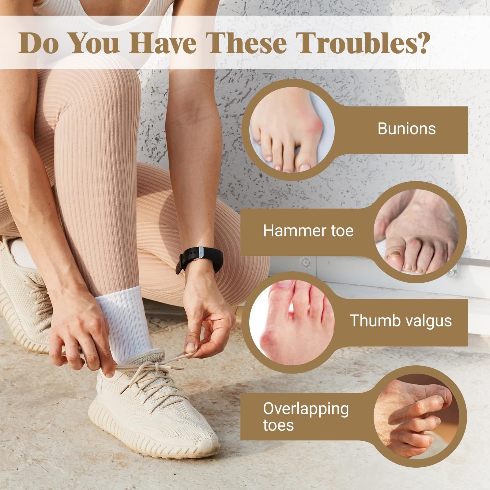 Пов'язка для корекції Hallux Valgus і 2 роздільники для пальців ніг Hallux Valgus, колір шкіри, фото №2