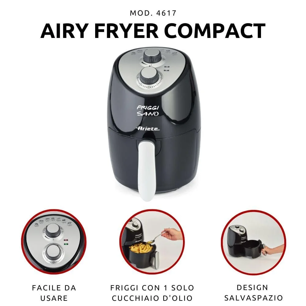 Мультипечь Ariete Airy Fryer Compact 4617 2 L 1000 W 200 °C Black, фото №2 Мультипечь Ariete Airy Fryer Compact 4617 2 L 1000 W 200 °C Black, фото №2