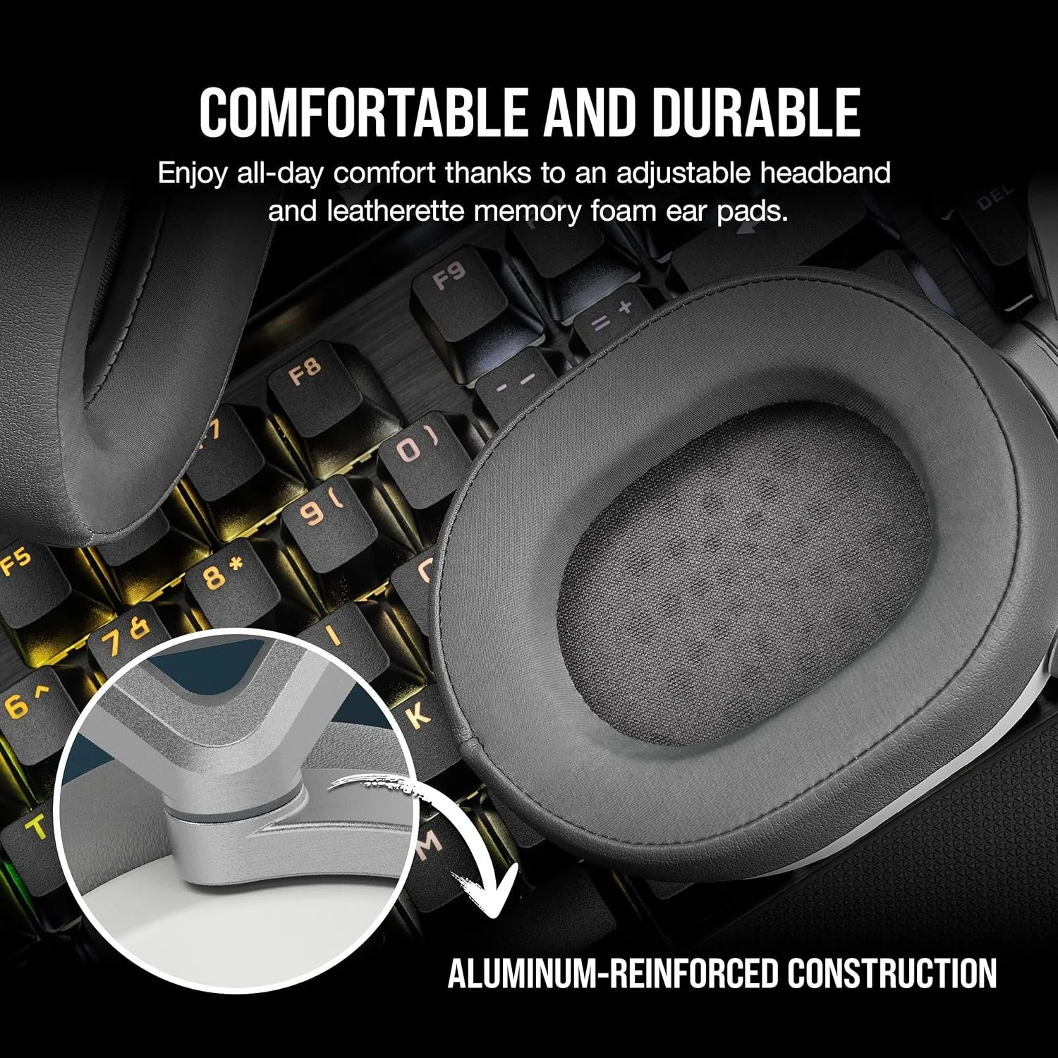 Игровые беспроводные наушники Corsair HS65 Wireless / Bluetooth 5.2 / Радиоканал / USB Type-C / Активное шумоподавление / ANC / ENC / Dolby Audio / Быстрая зарядка / До 24 часов работы от чехла / Белые (CA-9011271), фото №7