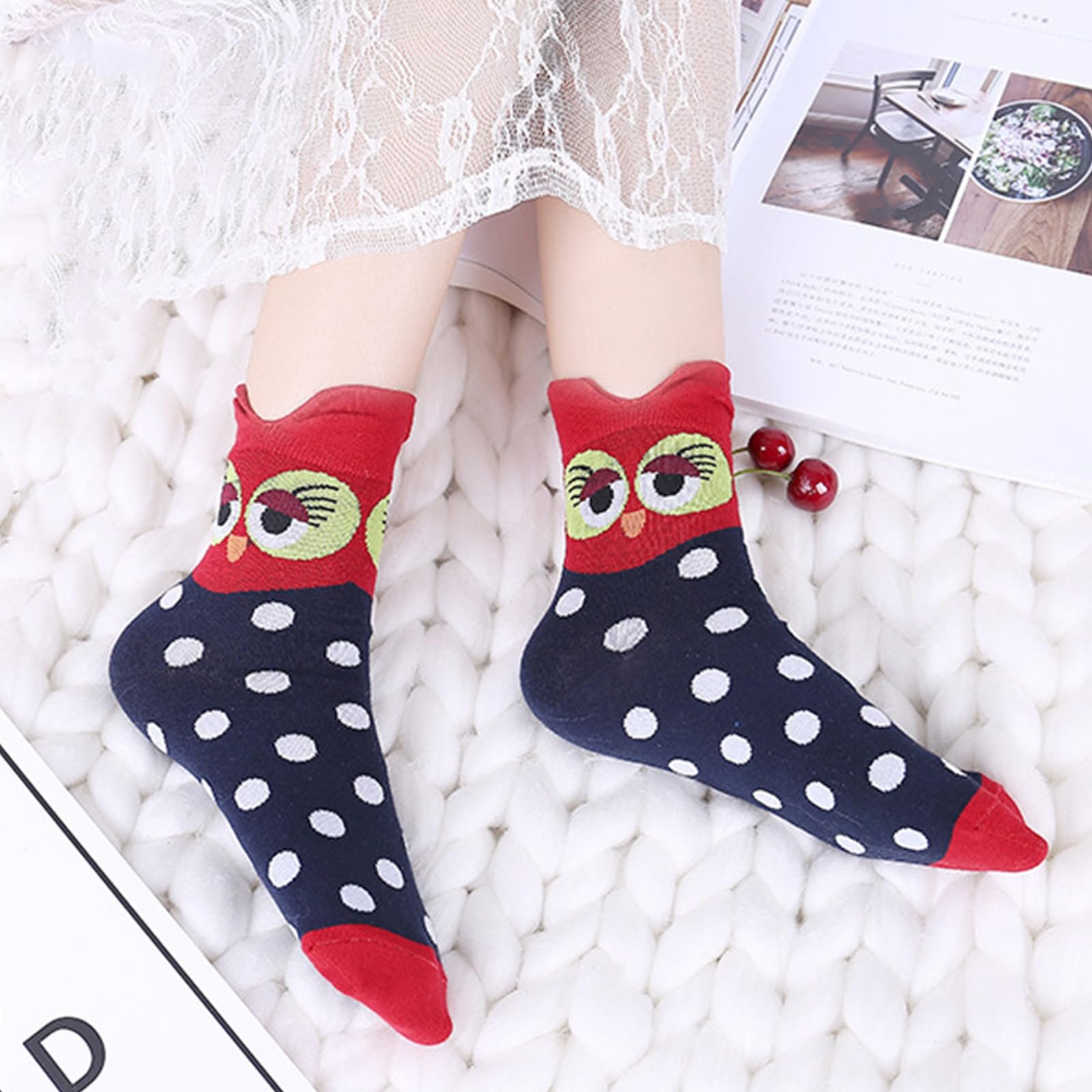 Носки VEGCOO 5 пар Милые мультяшные носки для женщин Забавные носки-тапочки с дизайном животных Носки средней длины Теплые внутренние носки Смесь хлопка Мягкие носки, фото №4