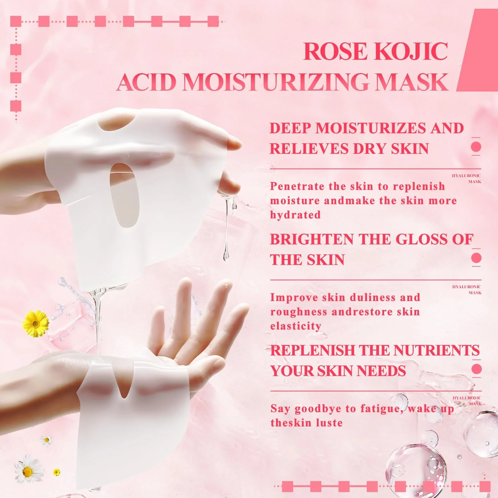 Маска для обличчя Паковання з 6 штук Зволожувальна, живильна маска з койєвою кислотою і куркумою, рожева, фото №2