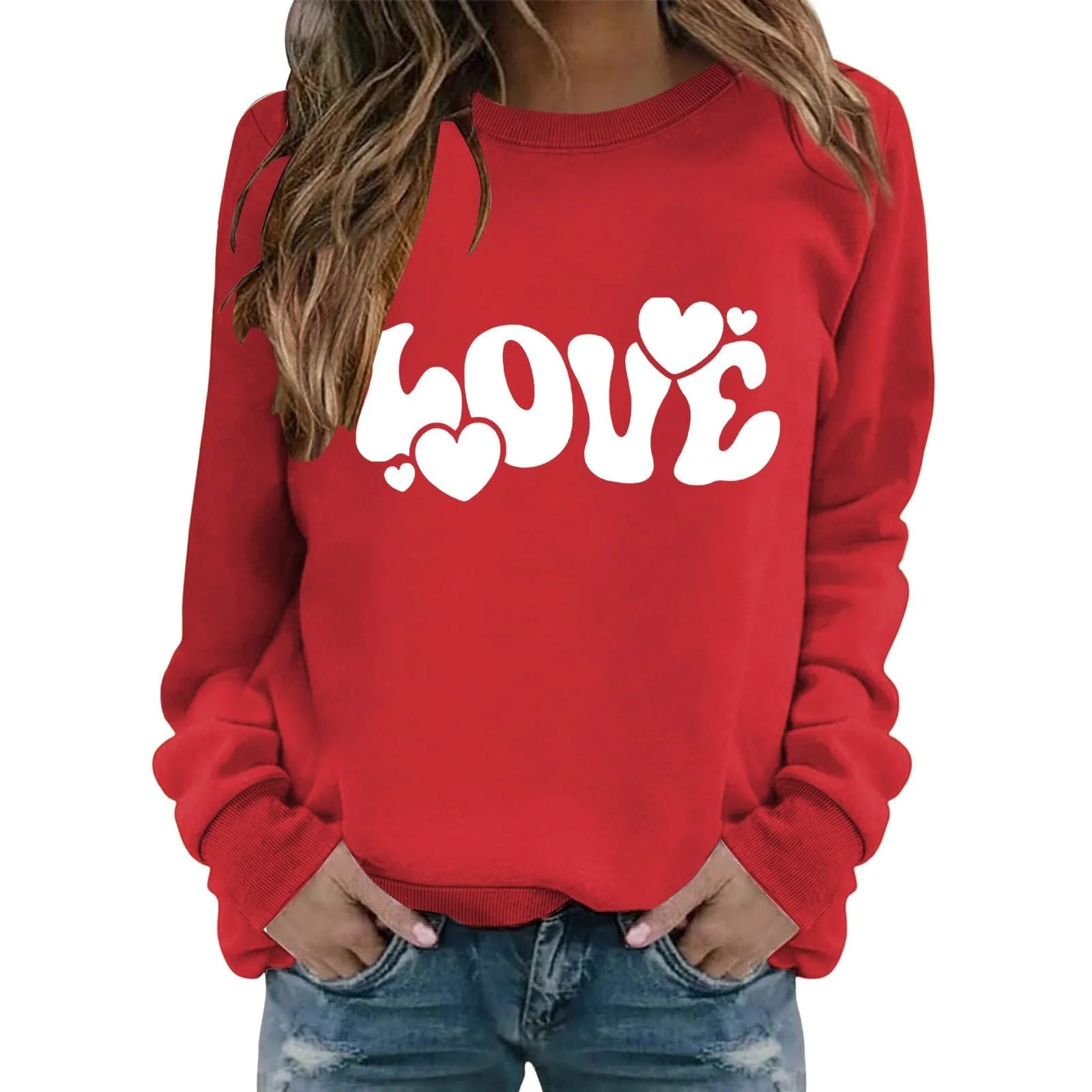 Свитшот Женский на День Святого Валентина Пуловер Топы Повседневный Осенний Худи Модный С принтом Длинная Рубашка Пуловер, фото №1