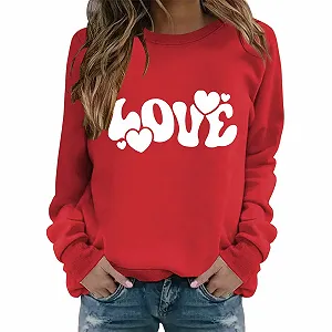Свитшот Женский на День Святого Валентина Пуловер Топы Повседневный Осенний Худи Модный С принтом Длинная Рубашка Пуловер - Фото 1
