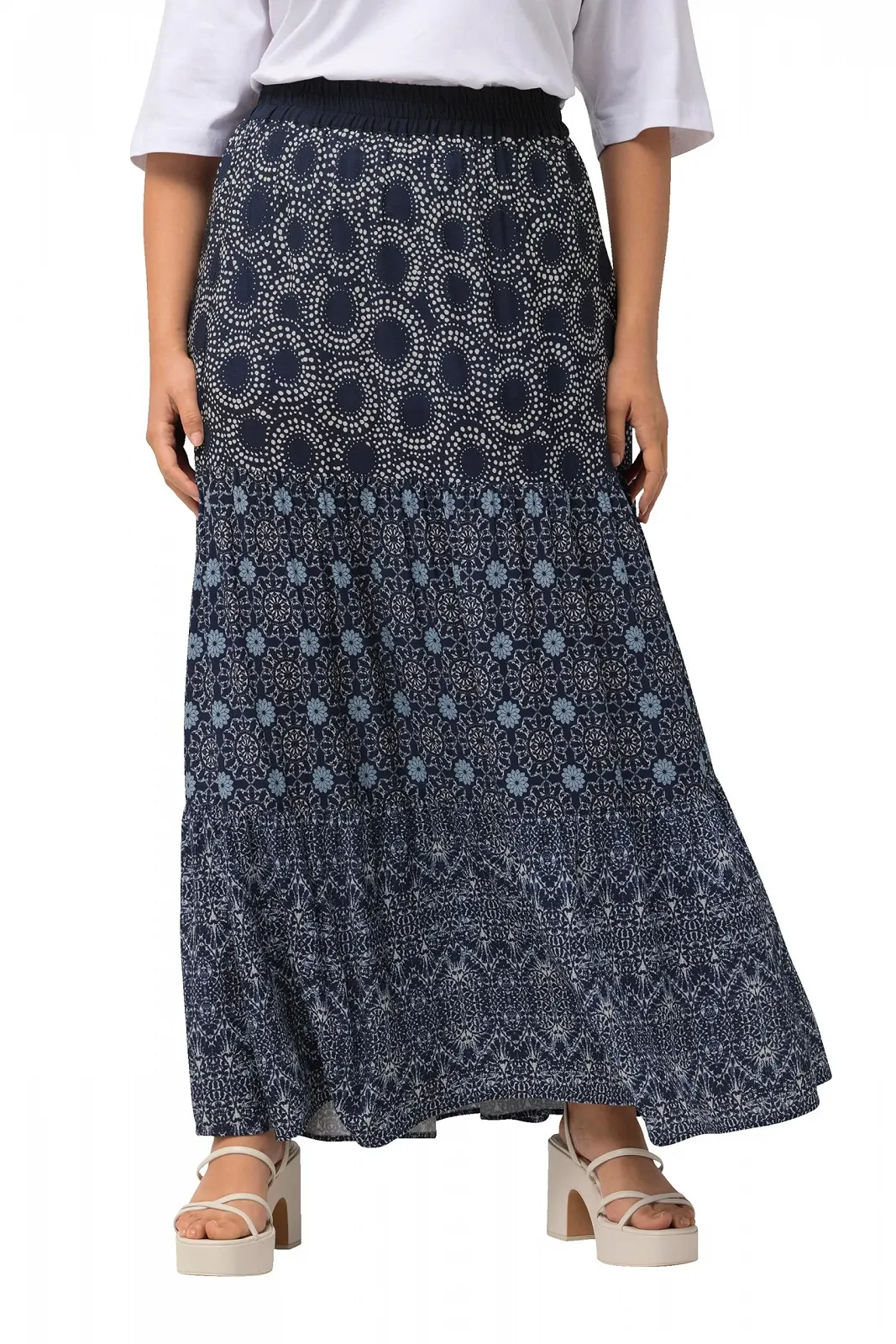 Спідниця Ulla Popken A-силуету з еластичним поясом, 826775, з візерунком, великого розміру для жінок, фото №1