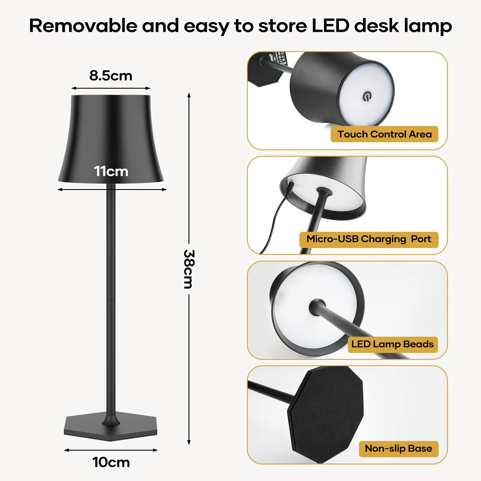 Настільна лампа LED бездротова сенсорна IP54 5000 мАг Набір з 2 шт. USB, фото №4