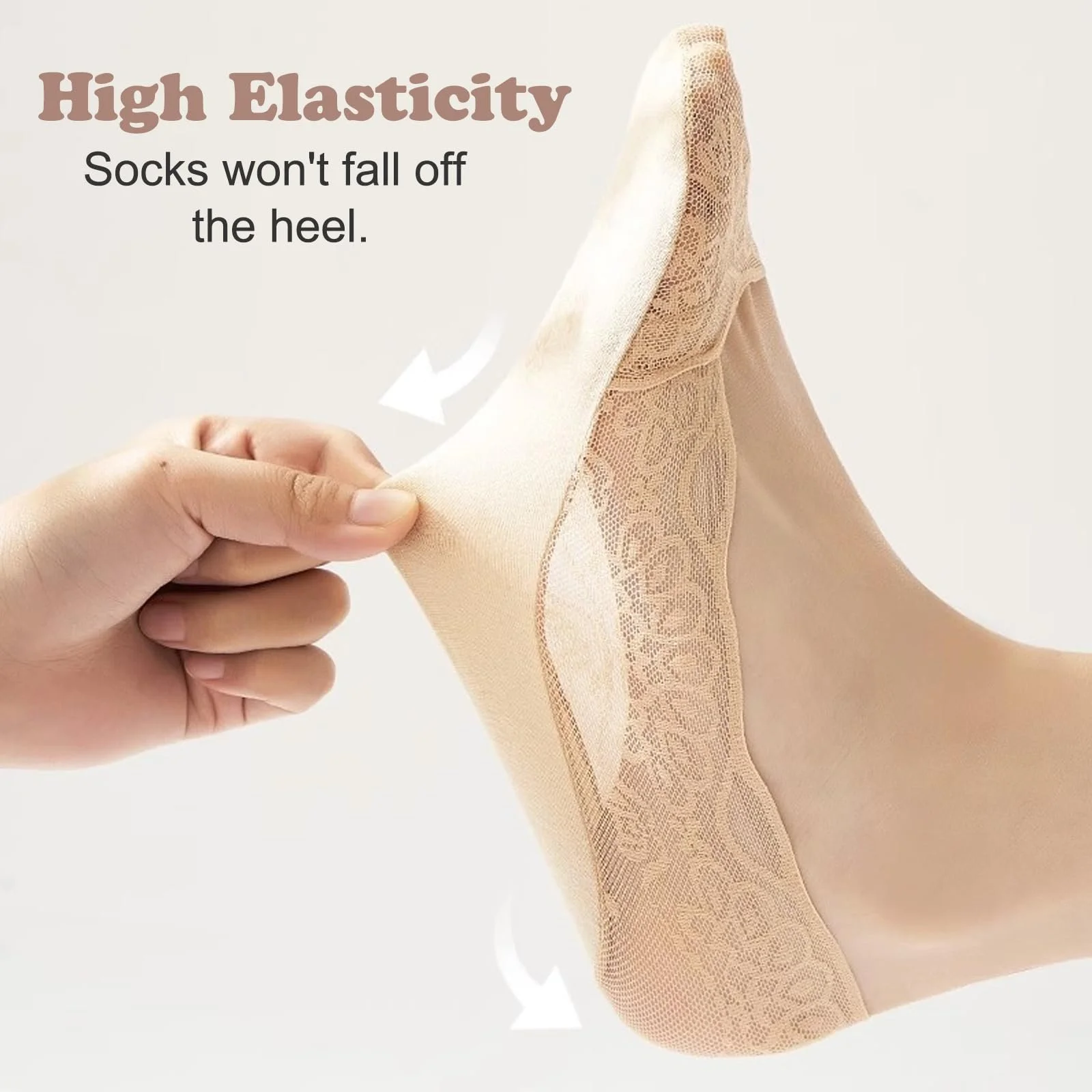 Носки-следки кружевные 5 пар, Кружевные невидимые носки-балетки, дышащие женские носки, невидимые, нескользящие кружевные носки, женские кружевные носки для лоферов, высоких каблуков, Черный, белый, фото №3