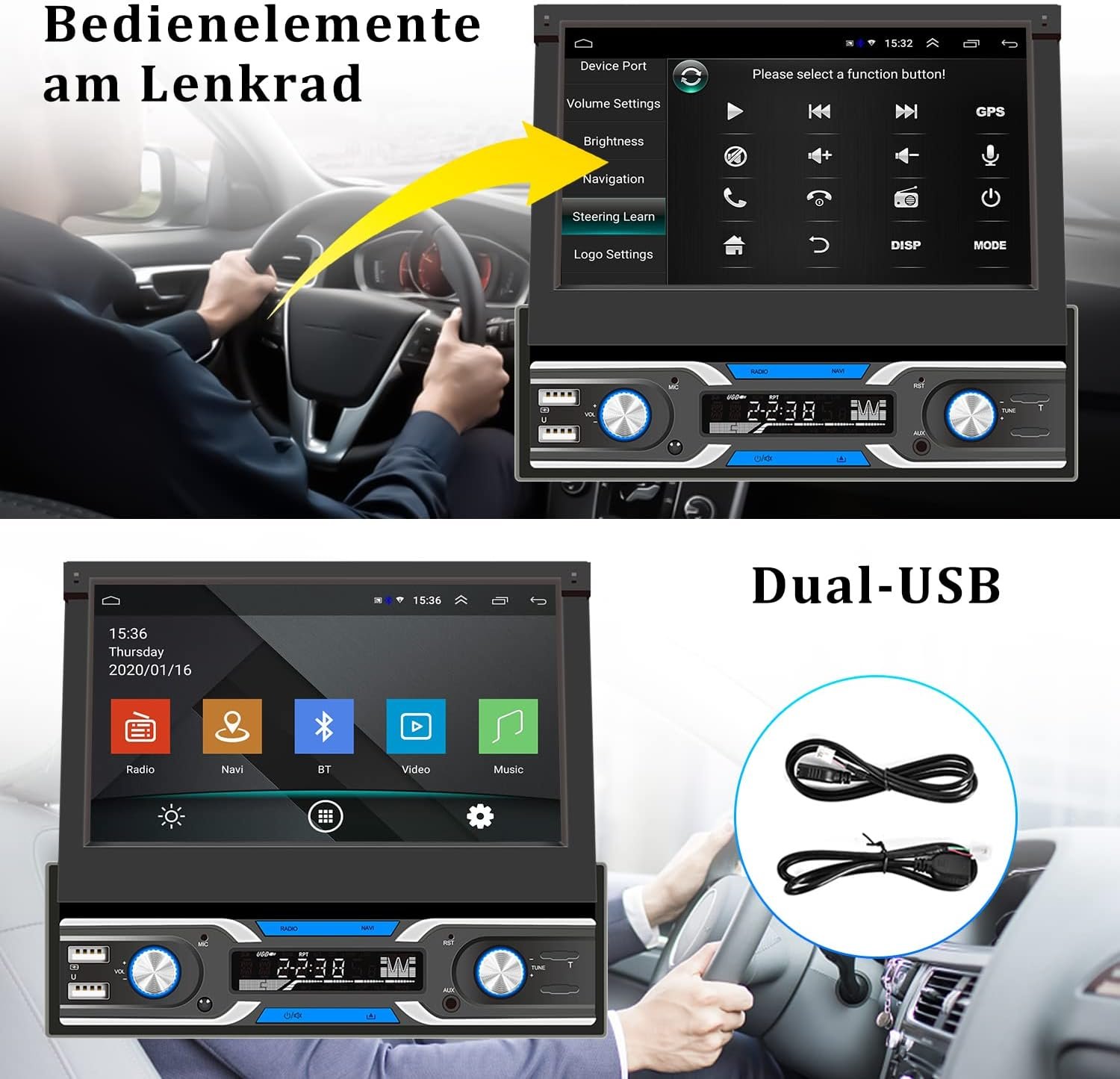 Автомагнітола CAMECHO 9703 / 7" / Сенсорна / 1/32Гб / Android 13 / Bluetooth / WI-FI / GPS / USB / AUX / DAB+ / 1DIN, фото №4