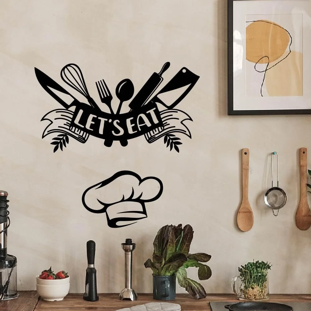 Наклейка на стіну SUPERDANT Let's Eat вінілова з кухонним приладдям 70 x 28 см чорно-біла, фото №5
