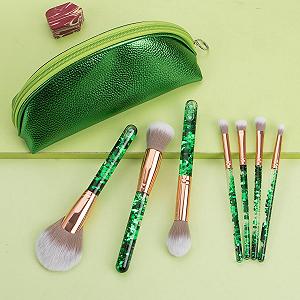 Набір кистей для макіяжу Fashion 7 шт. Matcha Green з косметичкою для змішування пудри, для очей, обличчя, кисті з блискітками, набір інструментів для макіяжу, кисті з кришталевою ручкою synthetic.ua - Фото 1