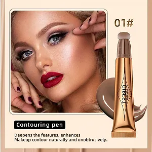 Рідкий контур Beauty Wall, Хайлайтер для обличчя та бронзер з аплікатором-кушоном 01# Taupe Brown synthetic.ua - Фото 1