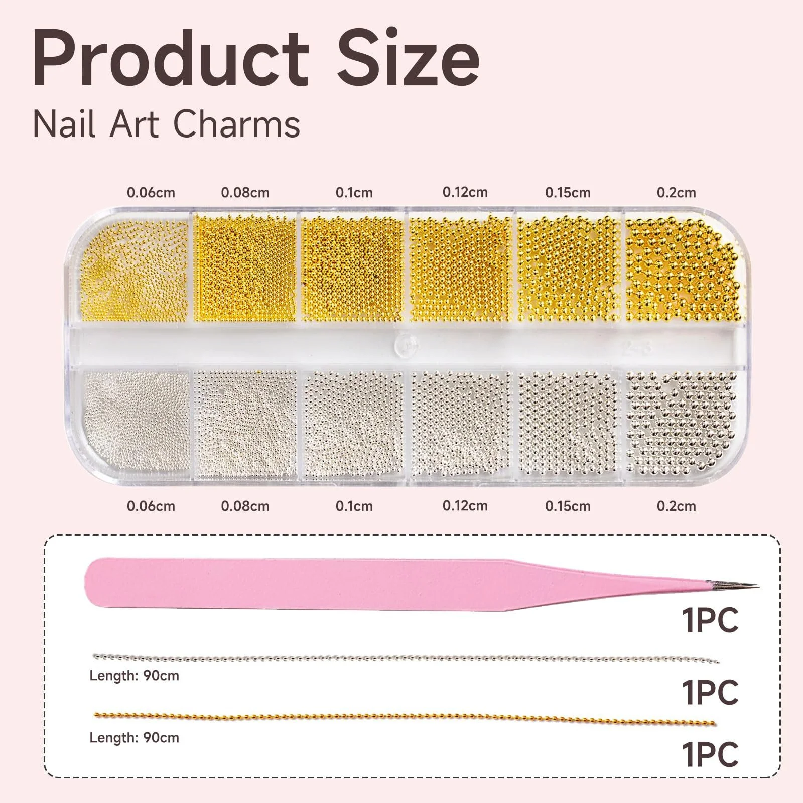 Икра для ногтей GlamRays, золотые украшения для ногтей 12 Degree и серебряные икринки для ногтей, 2 упаковки цепочек для дизайна ногтей, ювелирные изделия для ногтей, бисер для ногтей, фото №2