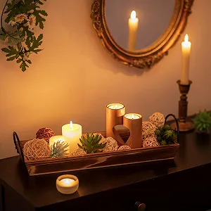 Декоративный поднос Hanobe с металлическими ручками, винтажный, для чайных свечей synthetic.ua - Фото 1