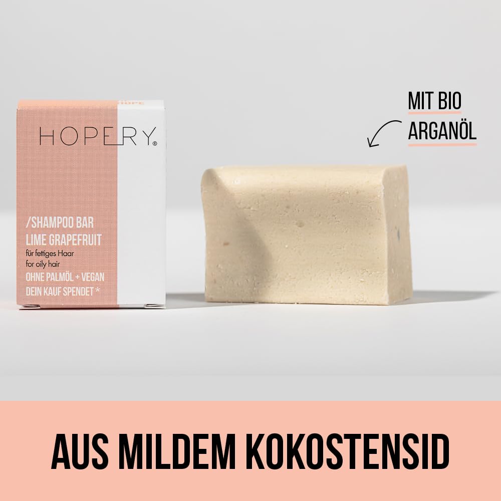 Шампунь HOPERY Lime & Grapefruit, 95 г | Для жирных волос | Веганский шампунь без пальмового масла | Изготовлен из мягкой кокосовой стружки, фото №4