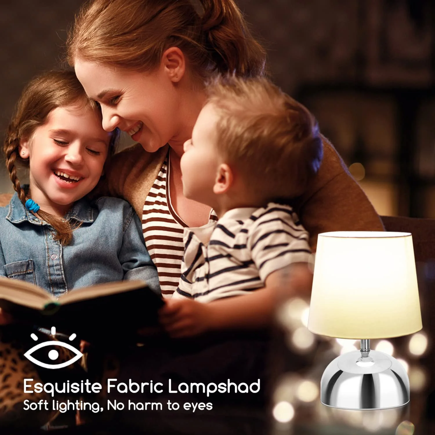 Настільна лампа Aigostar Металева основа Білий тканинний абажур E14, фото №3