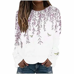 Женский Пуловер Komiseup Однотонный Свитшот Oversized Круглый вырез Длинный рукав Бежевый - Фото 1