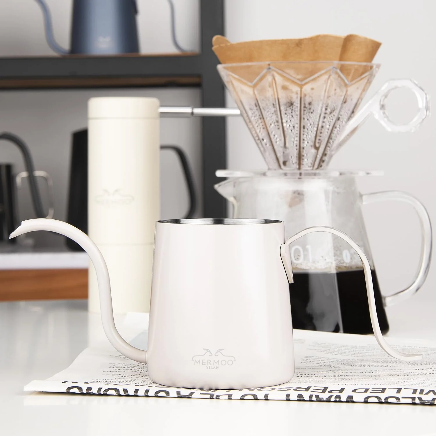 Кавник MERMOO YILAN Міні Кавник Чайник з гусячою шиєю 304 Нержавіюча сталь 250 мл Бежевий, фото №3