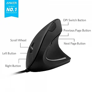 Миша дротова Anker Vertical Ergonomic Optical USB 1000 / 1600 DPI, 5 Buttons synthetic.ua - Фото 1
