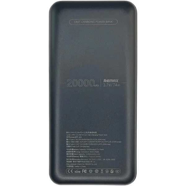 Повербанк 20000 мАг 22,5W Remax RPP-623, зі швидкою зарядкою PD+QC чорний, фото №6