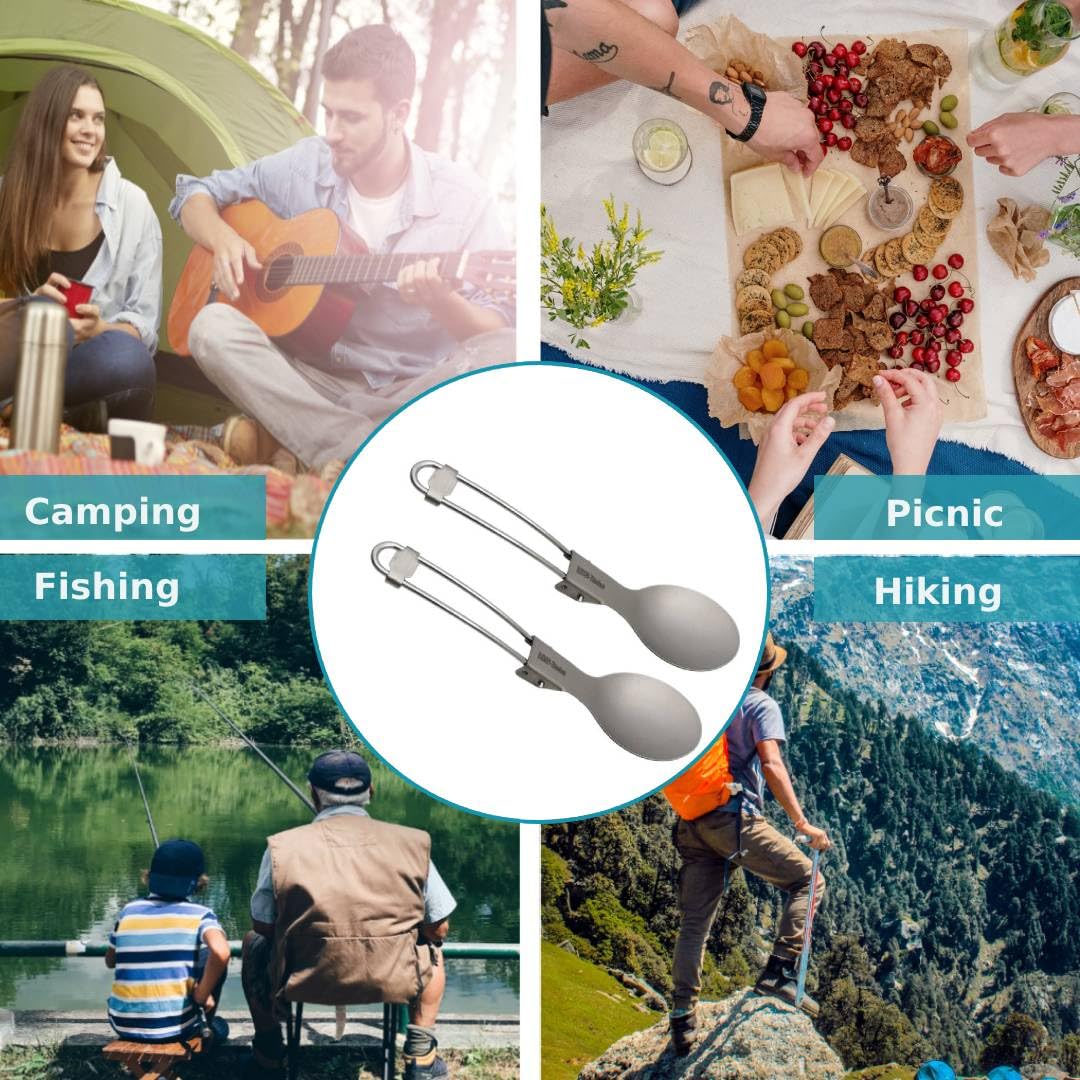 Ложка RISON-Titanium складана ультралегка високоякісна 2 шт. для кемпінгу, риболовлі, туризму, фото №3