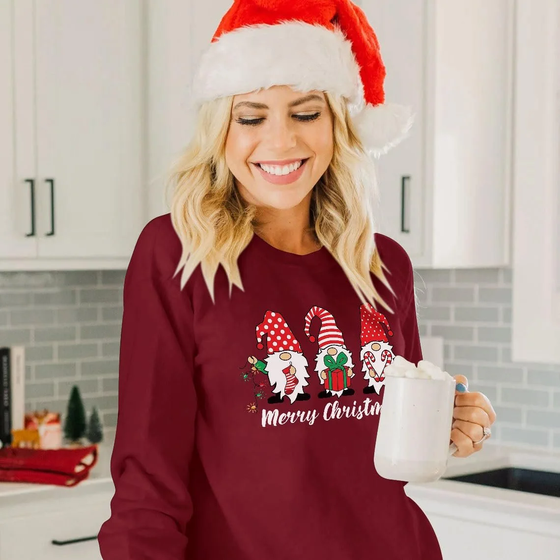 Женский свитшот WIEIYM Рождественский с длинными рукавами Санта Клаус S-XXL, фото №5