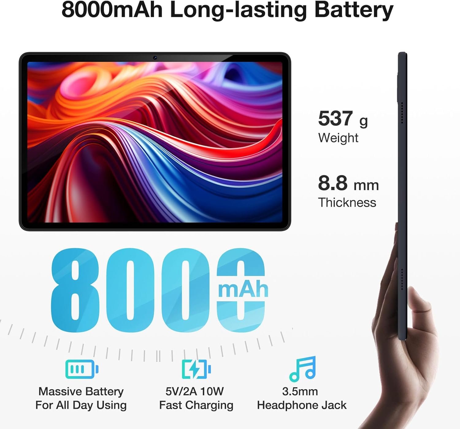 Планшет 11" Full HD Doogee T30E 4+5/128Gb 4G 2-SIM 8 ядер Android 14 8000 mAh Black, фото №6