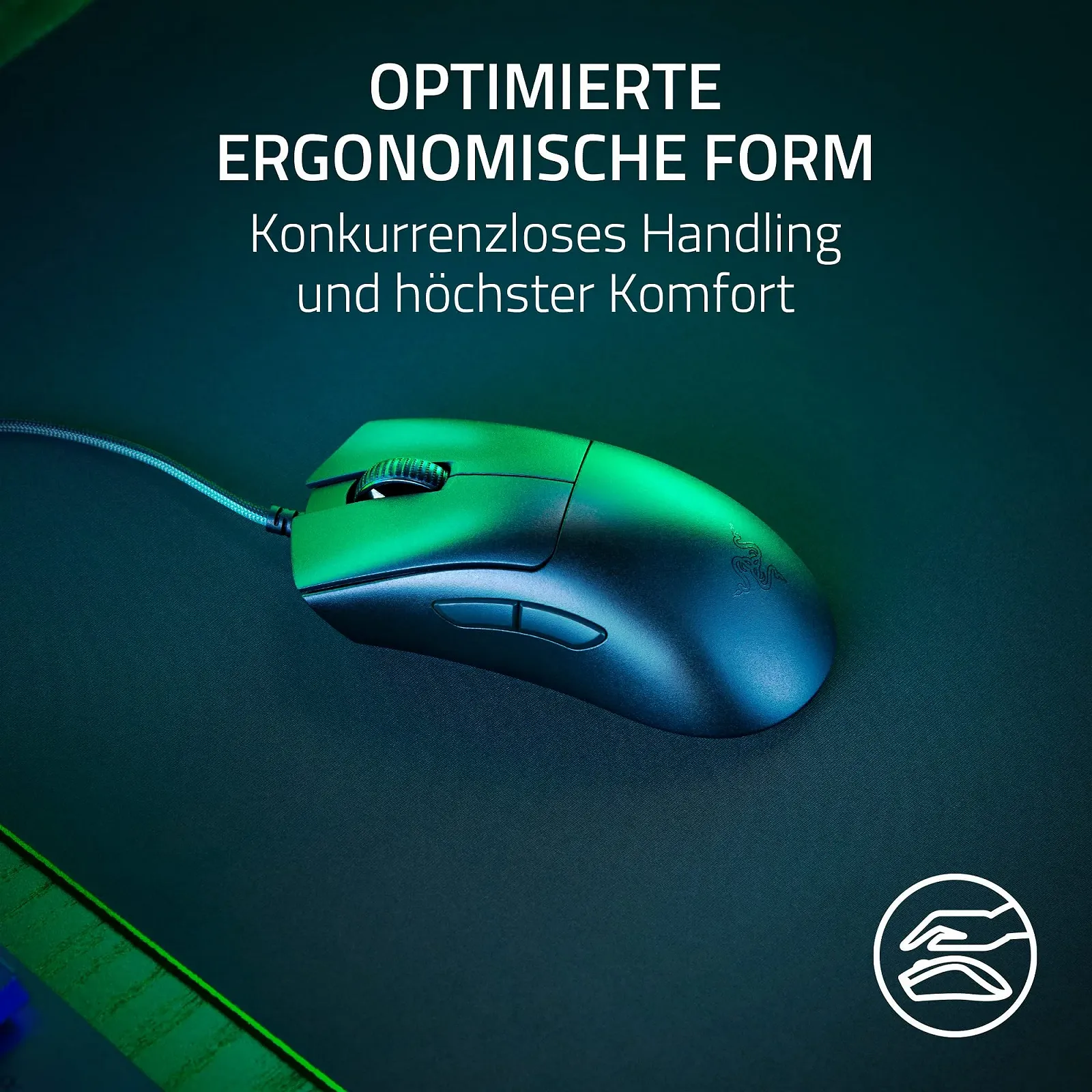 Мышь Razer DeathAdder V3 Esports Эргономичная (сверхлегкая конструкция 59 г, оптический сенсор 30K, оптический переключатель Gen-3, технология HyperPolling 8000 Гц, кабель Speedflex) Черный, фото №3