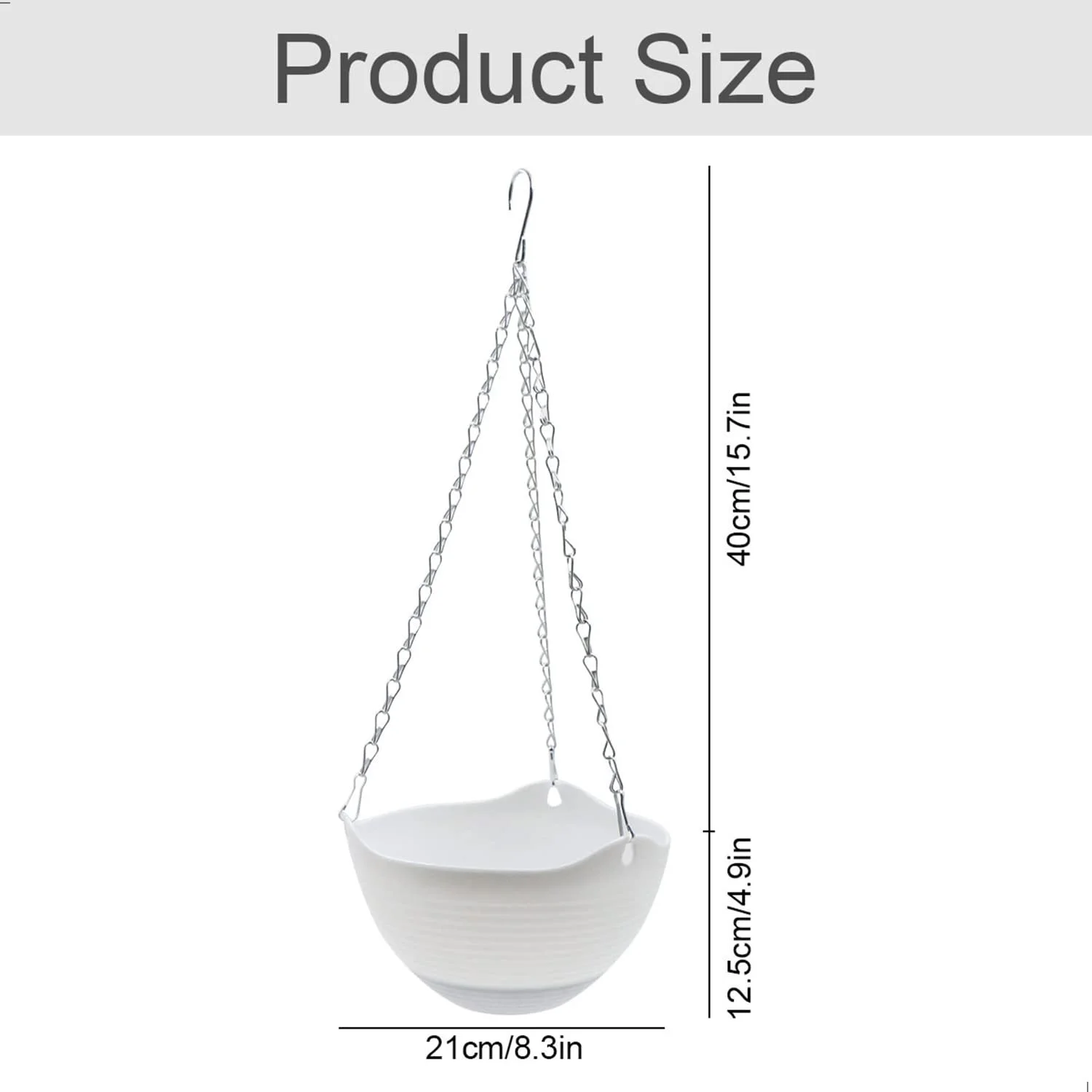 Подвесное кашпо пластиковое с цепочкой и крючком для балкона и сада, фото №2