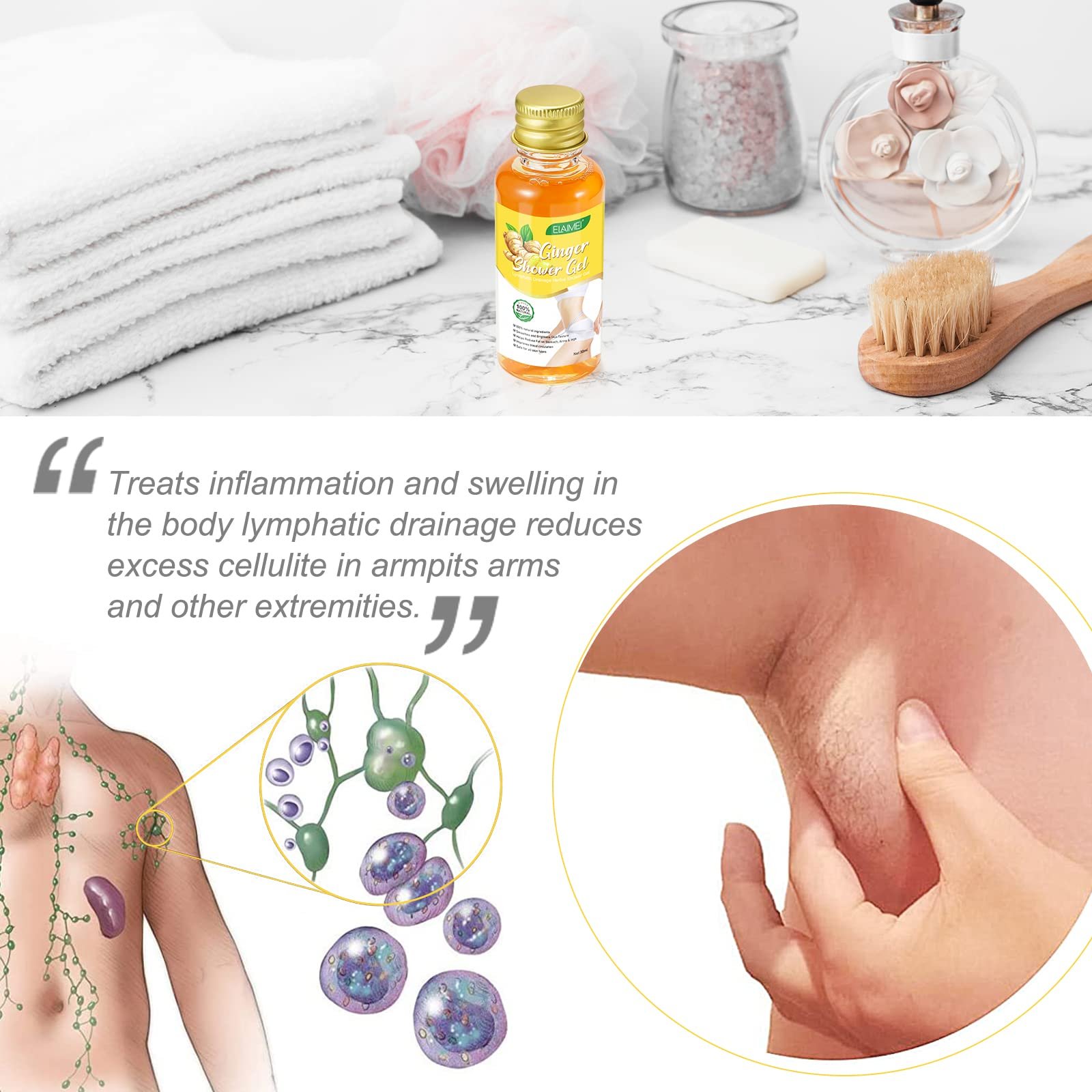 Травяной гель для душа для лимфодренажа Ginger Organic 3 х 30 мл, фото №4