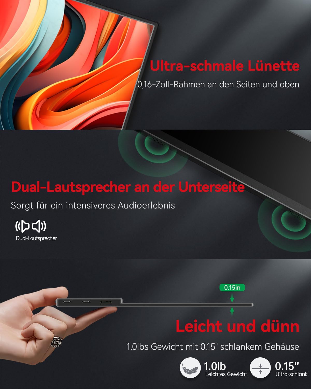 Монітор Intehill F13NA Переносний OLED 13.3 дюйма FHD Екран Час відгуку 1мс Яскраві кольори 10біт 100% DCI-P3 для ноутбука/Mac/PS3/4/5/Samsung Dex, фото №3