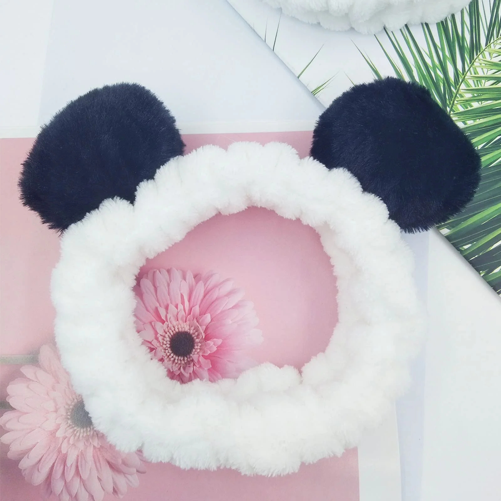 Пов'язка на голову для макіяжу Panda, рожева + чорна, набір 2 шт, фото №5